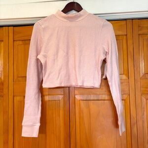 NWT BP Waffle Cropped Long Sleeve Mock turtleneck Shirt Dusty Rose Pink Size L